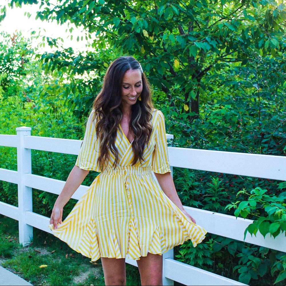 V Neck Striped Mini Wrap Summer Dress